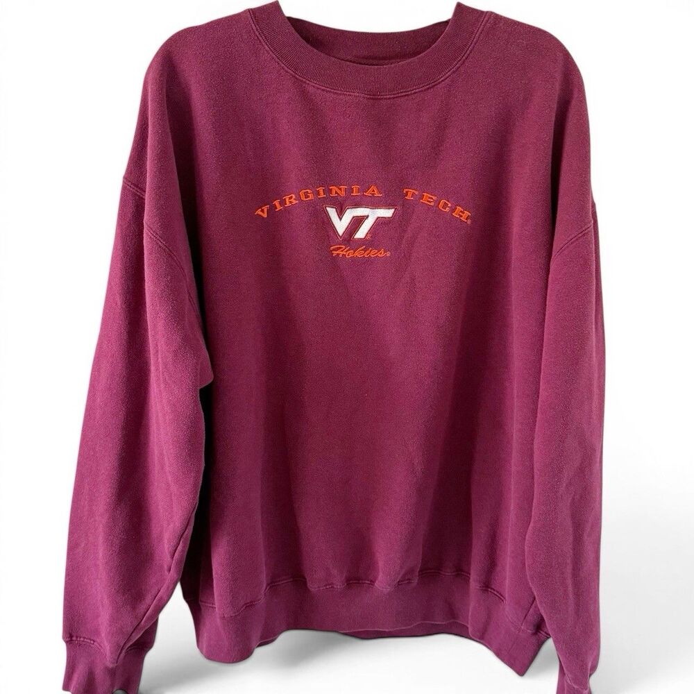 Vintage 90s Virginia Tech Hokies VT Embroidered Mens Sweatshirt Size XL Red Oak